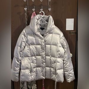 NWT Lands' End Silver Shawl Collar Down Puffer Jacket w Belt - Size XL 18-20